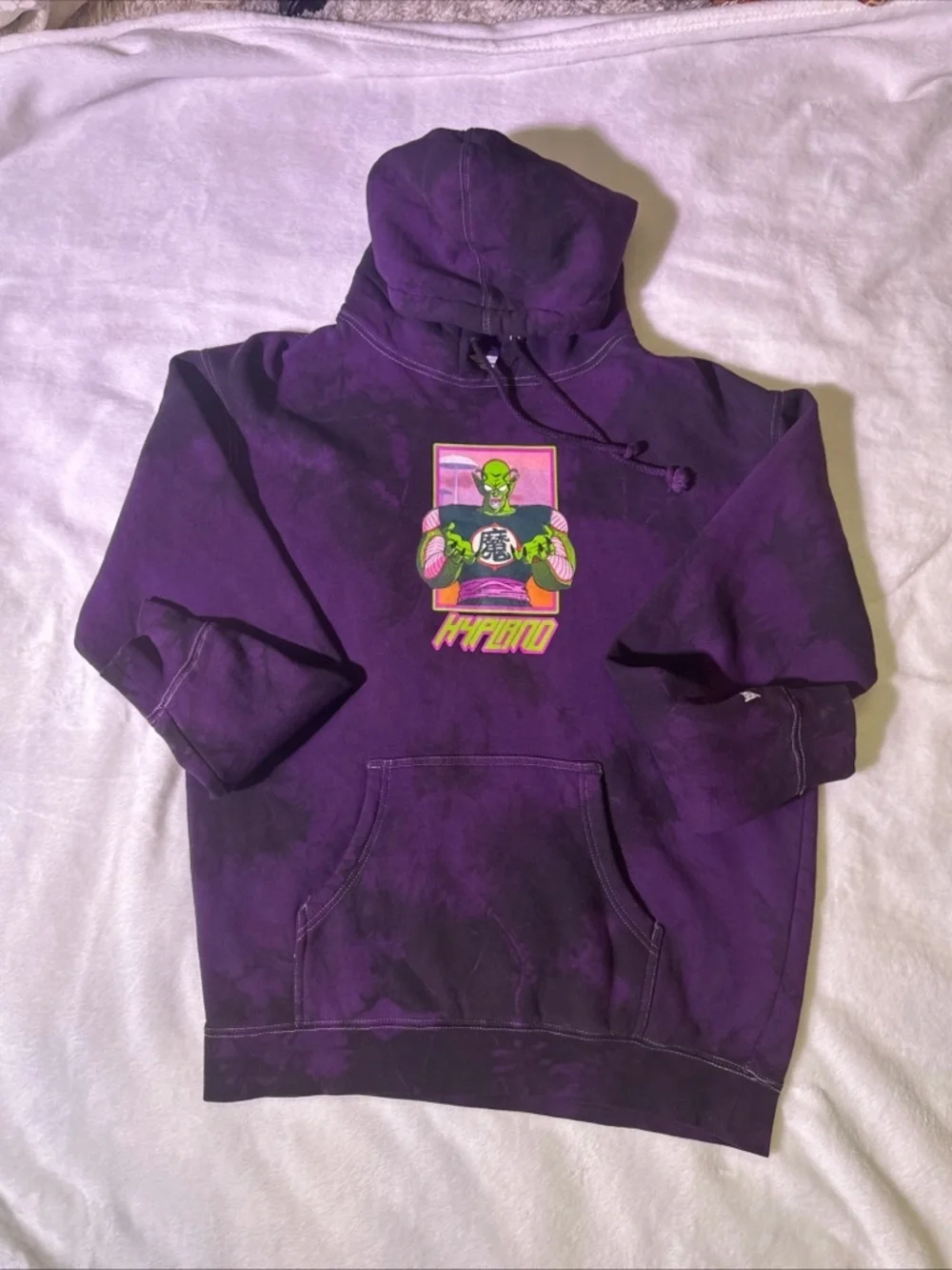 Purple Graphic Crewneck Hoodie with Neon Alien Motif